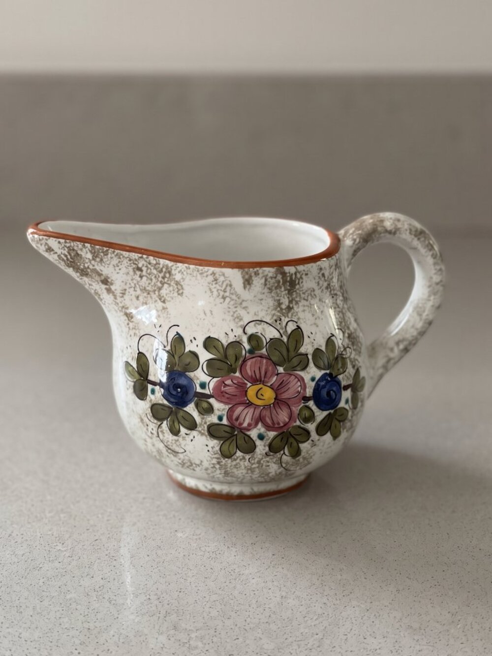 Vintage Deruta Majolica Floral Pottery Pitcher Handmade Italian Ceramic Jug 9.5”
